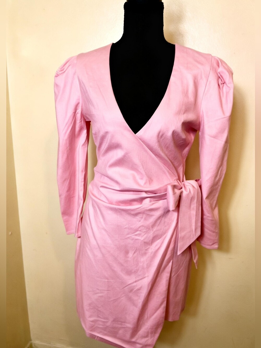 Camila Coelho Light Pink Long-Sleeve Wrap Dress with Side Tie